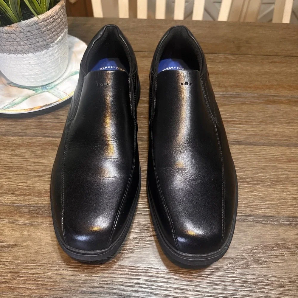 Nunn Bush Kore‎ Pro Mens Black Leather Slip On Loafers Gel Memory Foam 12M